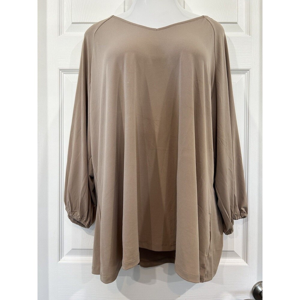 Susan Graver Women's Liquid Knit Tunic Sand Beige V Neck Blouse Top Plus Size 3X